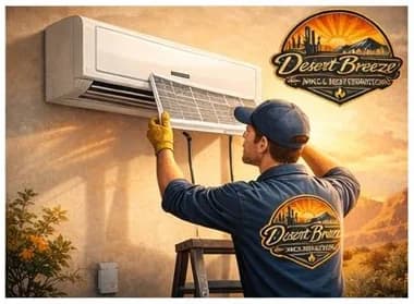 Technician installing a ductless mini split air conditioning system